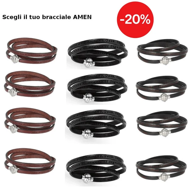 BRACCIALE AMEN PELLE Uomo Donna Preghiera Padre Nostro Ave Maria