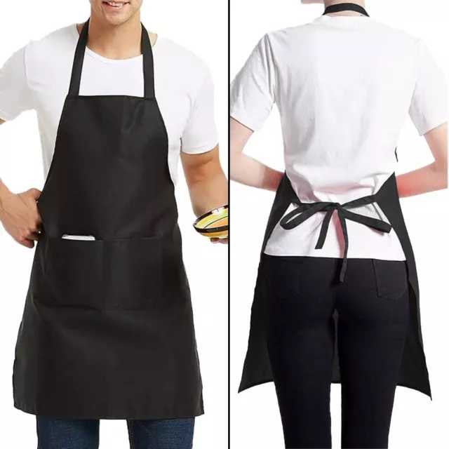 Black Chef Apron Kitchen Waterproof Pocket Cooking Catering Butcher Unisex Gowns