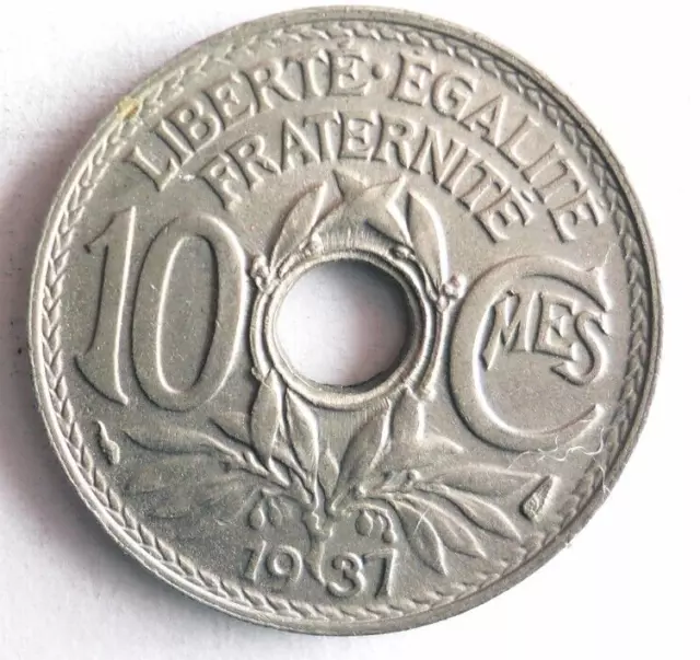 1937 France 10 Centimes - Excellent Vintage Pièce de Monnaie France Poubelle #8