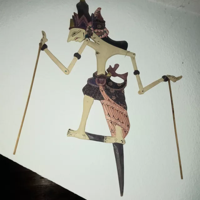 asiatische Schattenspielfigur aus Holz 52cm hoch beidseitig bemalt Wayang Kulit