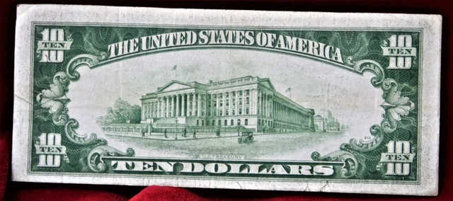 1934 Ten Dollar Gold Seal Silver Certificate! Serial#A 98912088 A! Fine++ 4