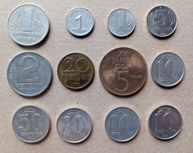 12 X DDR-  Deutsch Demokratisch Republik. 1 Pfennig bis 5 Mark.- 1952 bis1978