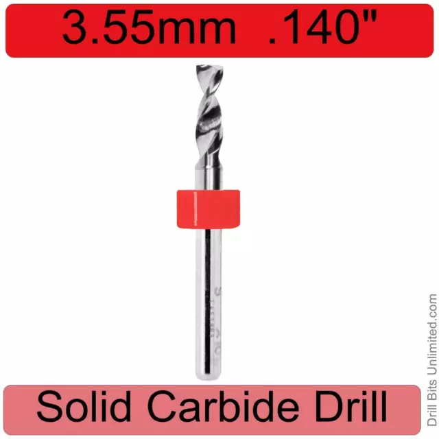 3.55mm .140" Carbide Drill Bit 1/8" Shank ONE Piece Solid Carbide R/S