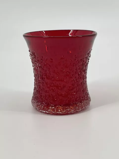 Hand Blown Art Glass Frit Overshot Red Amberina Votive Juice Glass Tumbler RARE