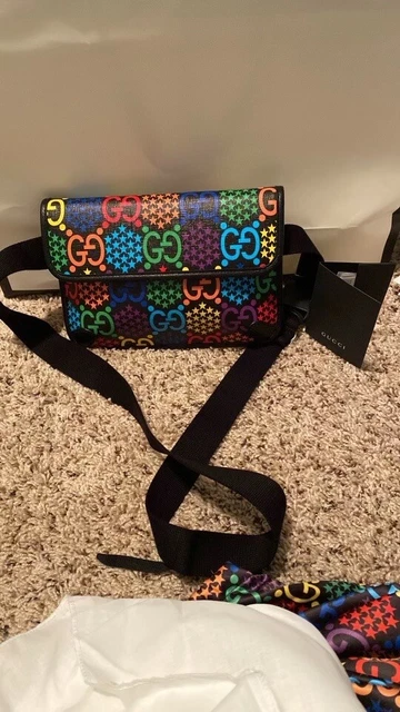 Authentic Gucci Belt Bag Psychedelic Print GG Coated Canvas Black & Multicolor Authentic Gucci Belt Bag Psychedelic Print GG Coated Canvas Black & Multicolor