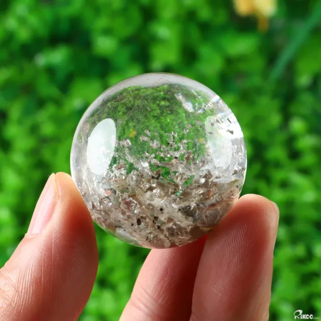 1.5" Phantom Quartz Rock Crystal Hand Carved Crystal Ball/Sphere, Healing