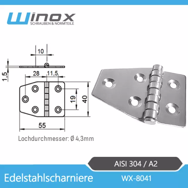 Scharnier Scharniere V2A V4A  Türscharnier Möbelscharnier Türband | 40x55x1,5mm