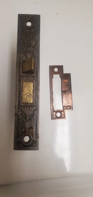 Vintage Ornate Door Mortise Lock Pull Salvage Hardware with  keeper catch