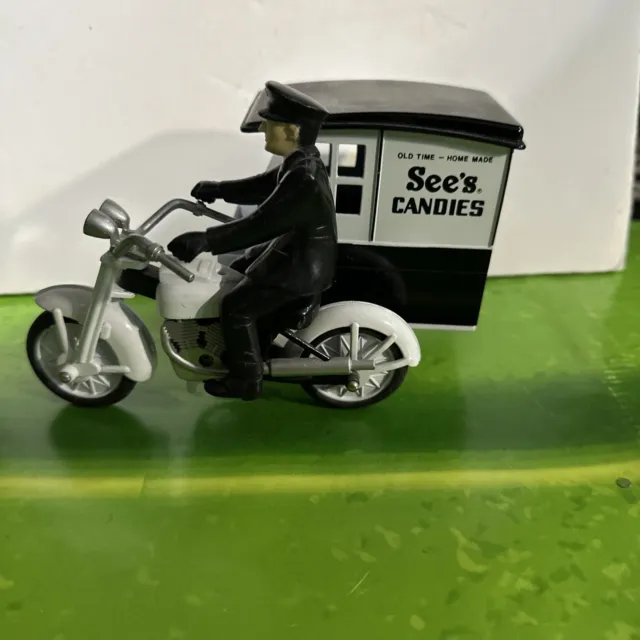 See’s Candies Motorcycle Delivery Truck with Sidecar and Driver Diecast Toy