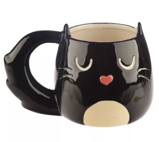 Tasse Tasse Tasse À Café 3D En Céramique Féline Fine En Forme De Chat Noir Neuf Dans Sa Boîte Cadeau * 2