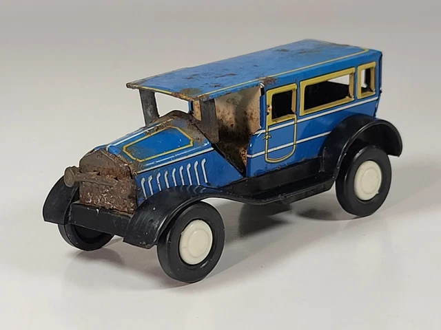 VINTAGE TIN FRICTION Car Japan 5" Scale Model Blue Antique Style Car $6