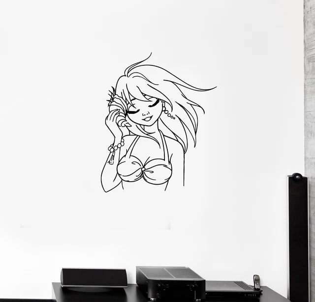 Wall Decal Beautiful Sexy Girl Beach Seashell Summer Vinyl Sticker (ed1177)
