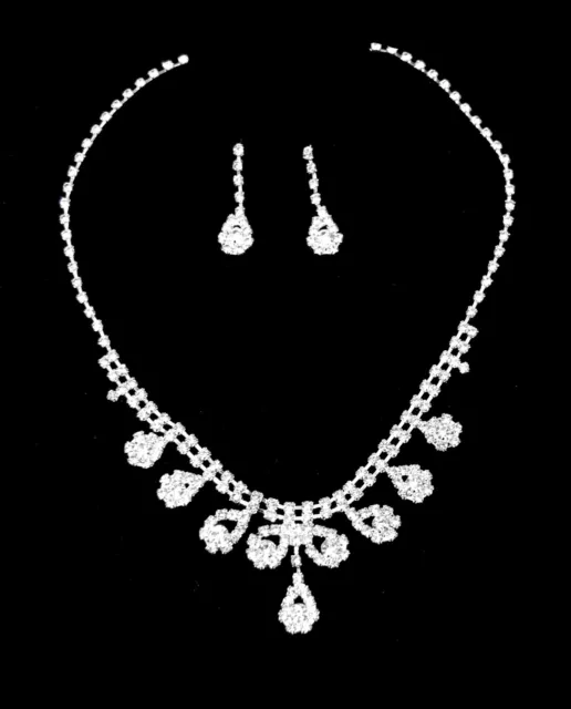 Set de Bijoux Collier Strass Boucles D'Oreilles Mariage Marriage Argent Clair