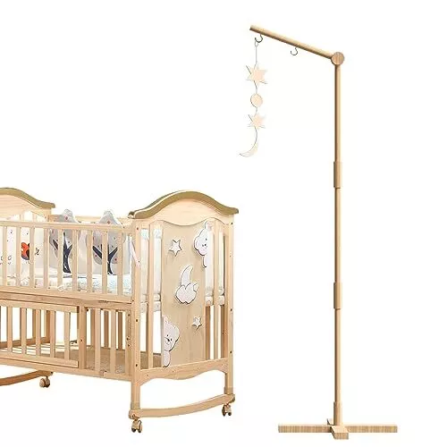 Baby Cot Mobile Arm Movable Wooden Crib Mobile Stand Hanger Bed Bell