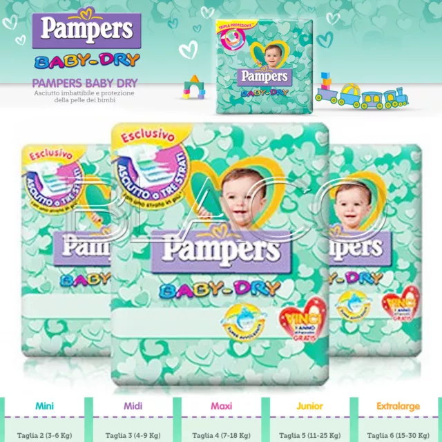 Pannolini Pampers Dry Baby  Misure: 2-3-4-5-6 Con  3 St3Ati Per Neonati