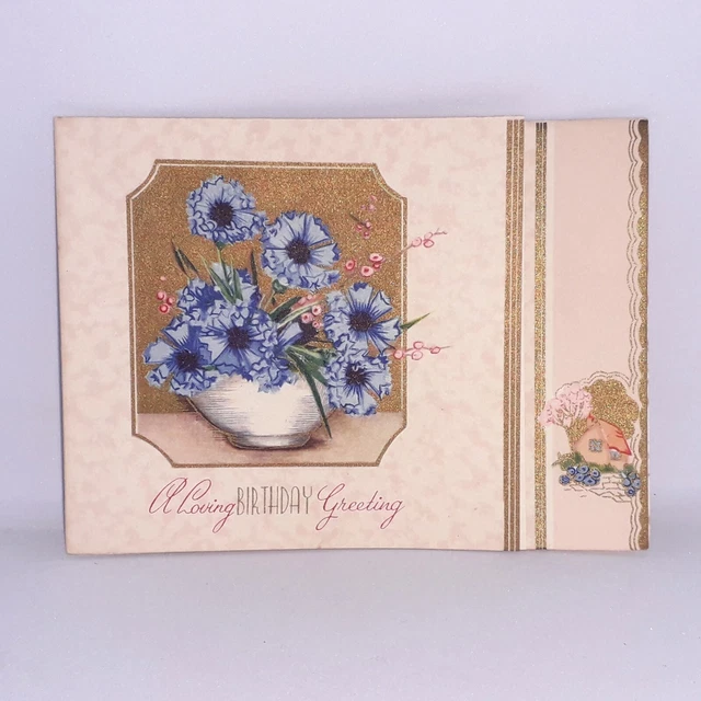 Vintage Deadstock 30s 40s Loving Birthday Greetings Card Gilt Printed