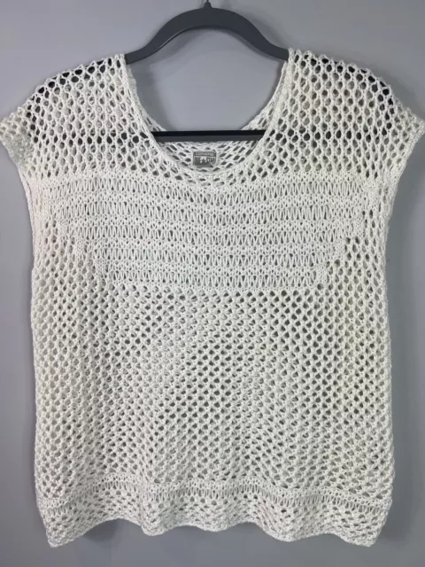 Converse Top Women’s Large Cream Crochet Tank Boho  Open Weave Open Knit Blouse