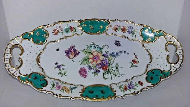 Atg 15" Turq/Gold BUTTERFLY Dish Gerold Porzellan Bavaria Germany Multi-Colored