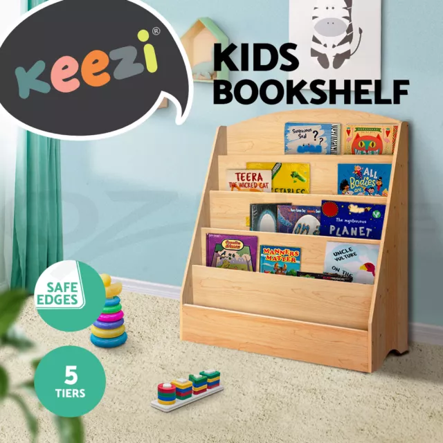 Keezi 5 Tiers Kids Bookshelf Magazine Shelf Rack Organiser Bookcase Display