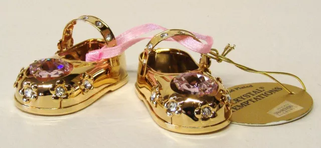 G 4001 Gold Babyschuhe Rosa Swarovski Steine Kristall 24 Karat Crystal 5,2 cm