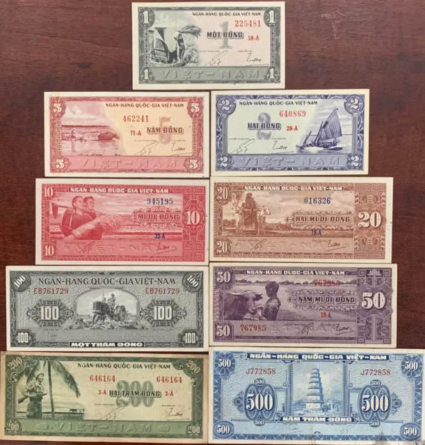 [476673] SET 9 PCS Vietnam 1 2 5 10 20 50 100 200 500 dong 1955 VF XF TYPE I