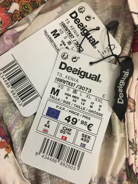 Desigual TS Xenia Size UK12 (Medium) 3/4-Sleeve Multicolour Patterned Top NWT