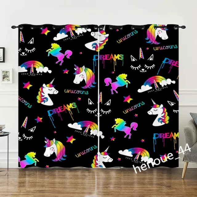 Kids Girls Bedroom Curtains Ring Unicorns Dreams Blackout Door Decor UV Protect