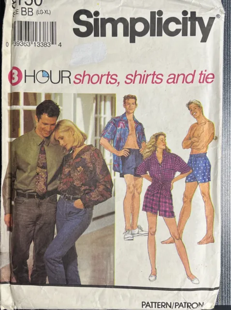 8150 Vintage Simplicity Sewing Pattern Misses Mens Shorts Shirt Tie LG-XG Uncut