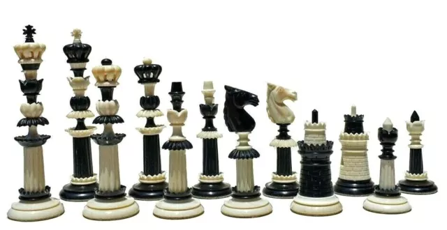 4.1″ New English Hand Carved Camel Bone Chess Pieces Set-Black