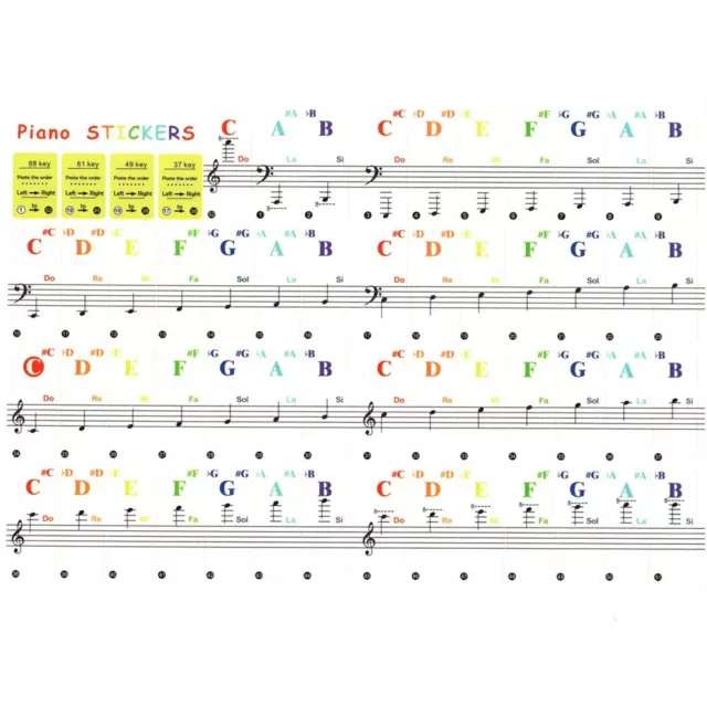 Transparent Colorful Piano Keyboard Stickers Note For 88/61/49/37-Keys Beginner