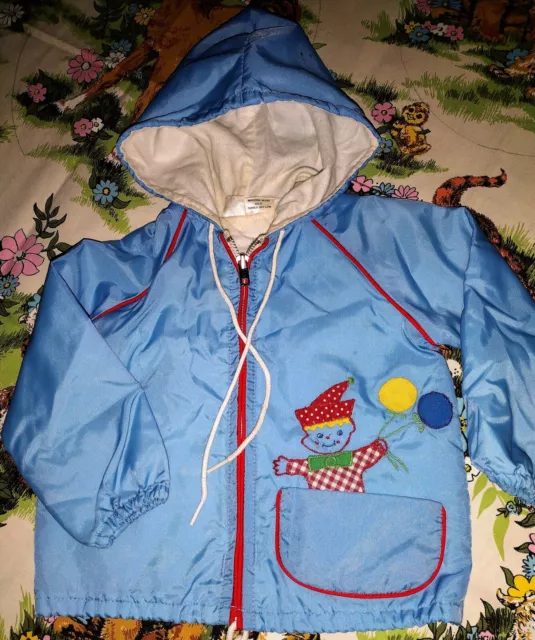 Vintage Sears Children's 18mo/2T Blue Windbreaker Circus Clown, Zip Up With Hood