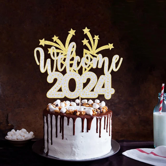 2024 HAPPY NEW Year Christmas Cake Topper Acrylic Cake Side Decor Party