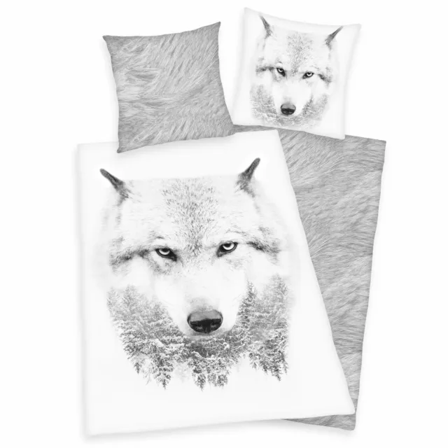 Linge de Lit Set Avec Loup 135 X 200 CM 80 X 80 CM 100% Coton