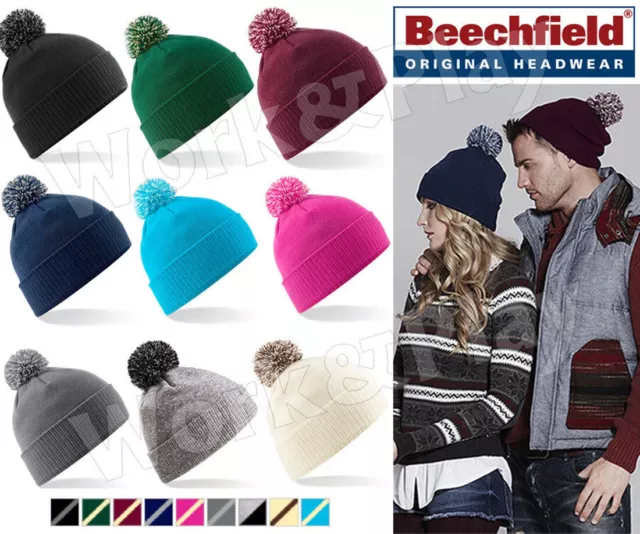 cappello cuffia con pom pon uomo donna Beechfield berretto beanie Inverno freddo