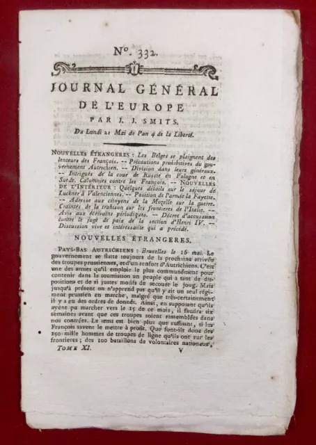 Isère Journal général de l’Europe 1792 Embrun Chambéry Savoie Liège Valenciennes