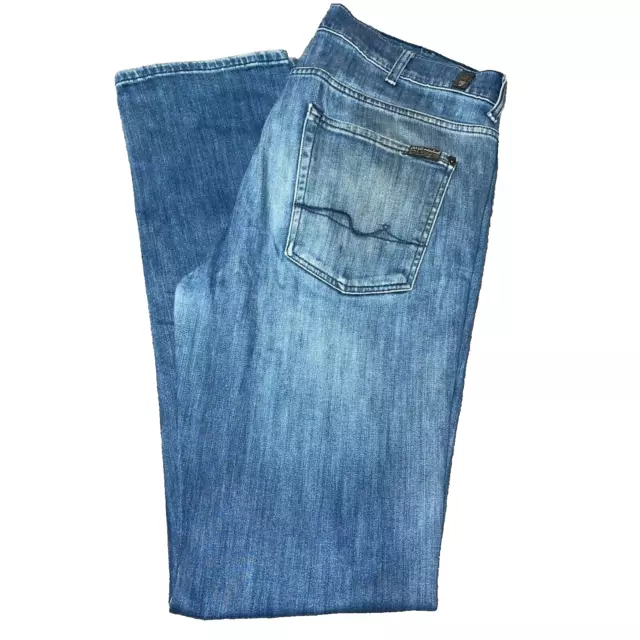 7 For All Mankind Blue Slimmy Denim Jeans Mens Size W36 L33 Stretch Zip Fly