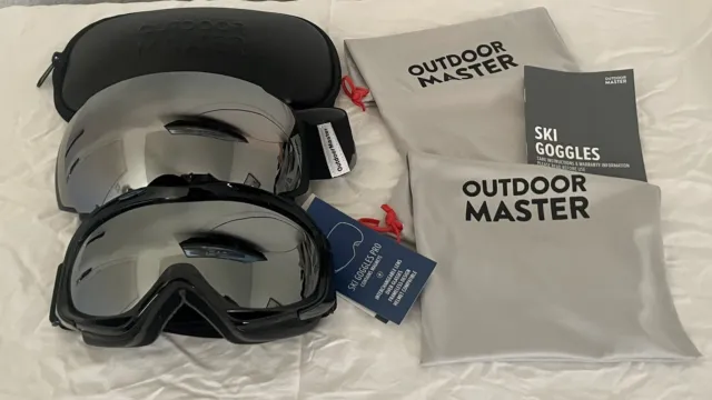 Outdoor Master Ski Goggles Set 2 Pair With Case 2 Covers Tags Manual