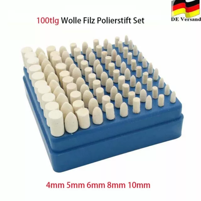 100tlg Polierköpfe Wolle Filz Polierscheiben Polierstifte Polierset für Dremel