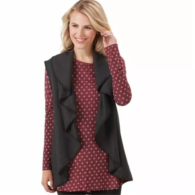 New Mud Pie mudpie Women's Sierra Solid Blanket Long Vest Wrap Grey One Size