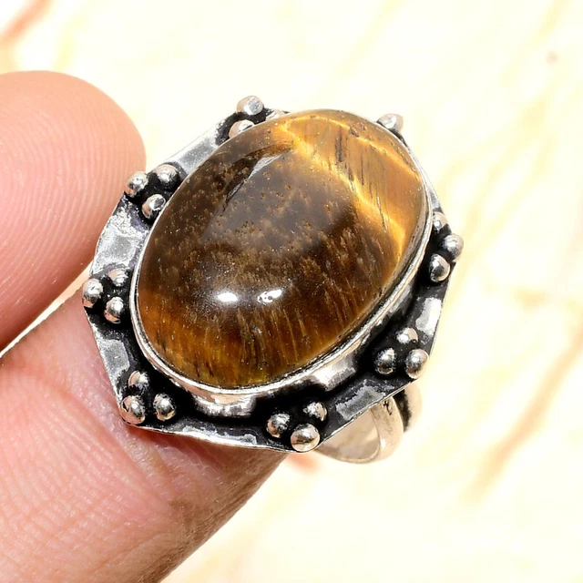Tiger Eye Gemstone Handmade Gift Jewelry Ring Size 8 R416