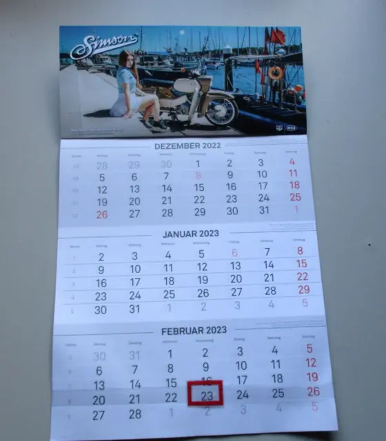 SIMSON Kalender 2023 3-Monats-Kalender für den Schwalbe Star Habicht Simson FAN