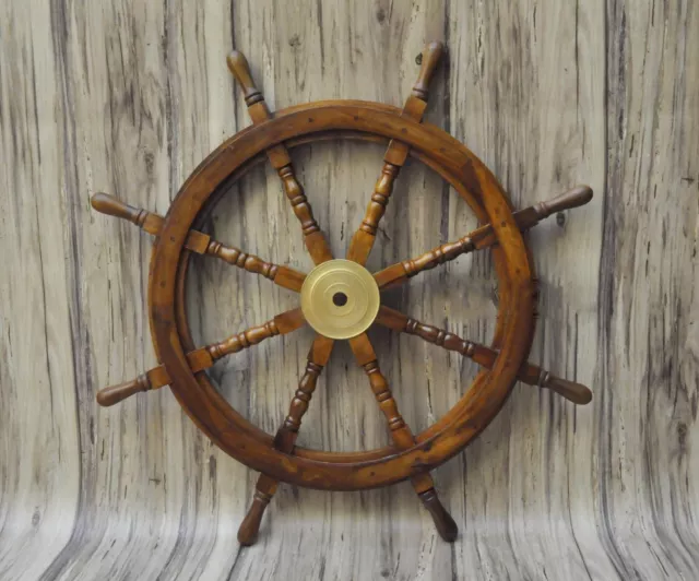 Nautical Ships Wheel Pirates Wheel Helm 36" Brass & Wooden Wheel Home Decoration