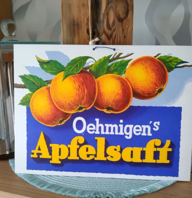 Orignal Werbeschild Werbeplakat Oehmigens Apfelsaft 1950/1960