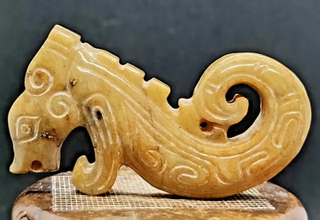Antique Hand Carved Old Jade Dragon Ax Sculpture Hongshan Culture
