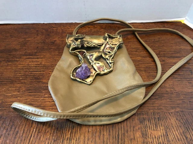 CORVALHU'S Rio Brazil Vtg Purse w/ Metal Sculptured Piece with Purple Stone