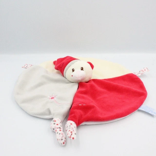 Doudou plat ours blanc rouge gris fleur GIPSY - 16910