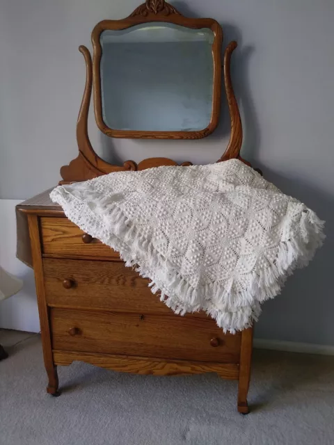 Vintage Handmade Crochet Bedspread Coverlet Floral w/Popcorn Cottage Core