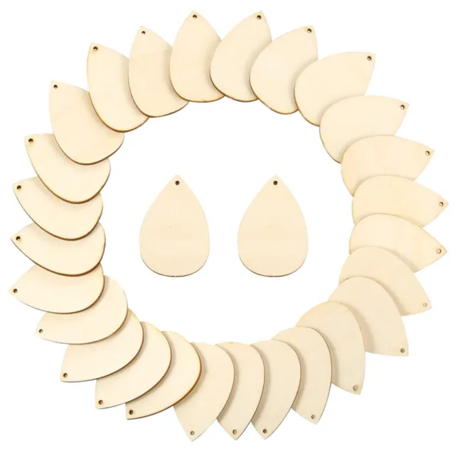 50 Pcs Wooden DIY Crafts Earring Making Pendant Hole Studs Accessories