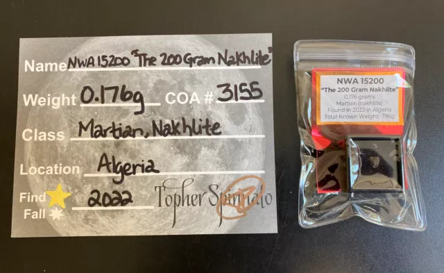 NWA 15200 (0.176g) Meteorite NEWEST MARTIAN NAKHLITE Fresh Fusion Crust A IMCA