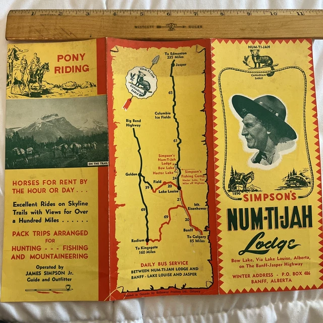 SIMPSON’S NUM-TI-JAH LODGE Pamphlet 1950’s ephemera Banff Alberta